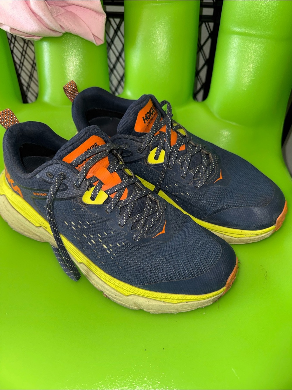 Hoka Men's Navy with Yellow and Orange Trail Running Shoes